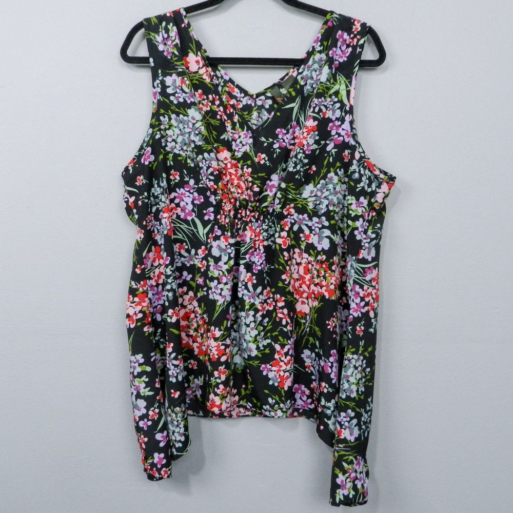 Sere Nade Blouse Size XL Floral Black Pink Red Romantic Cottage Sleeveless Top